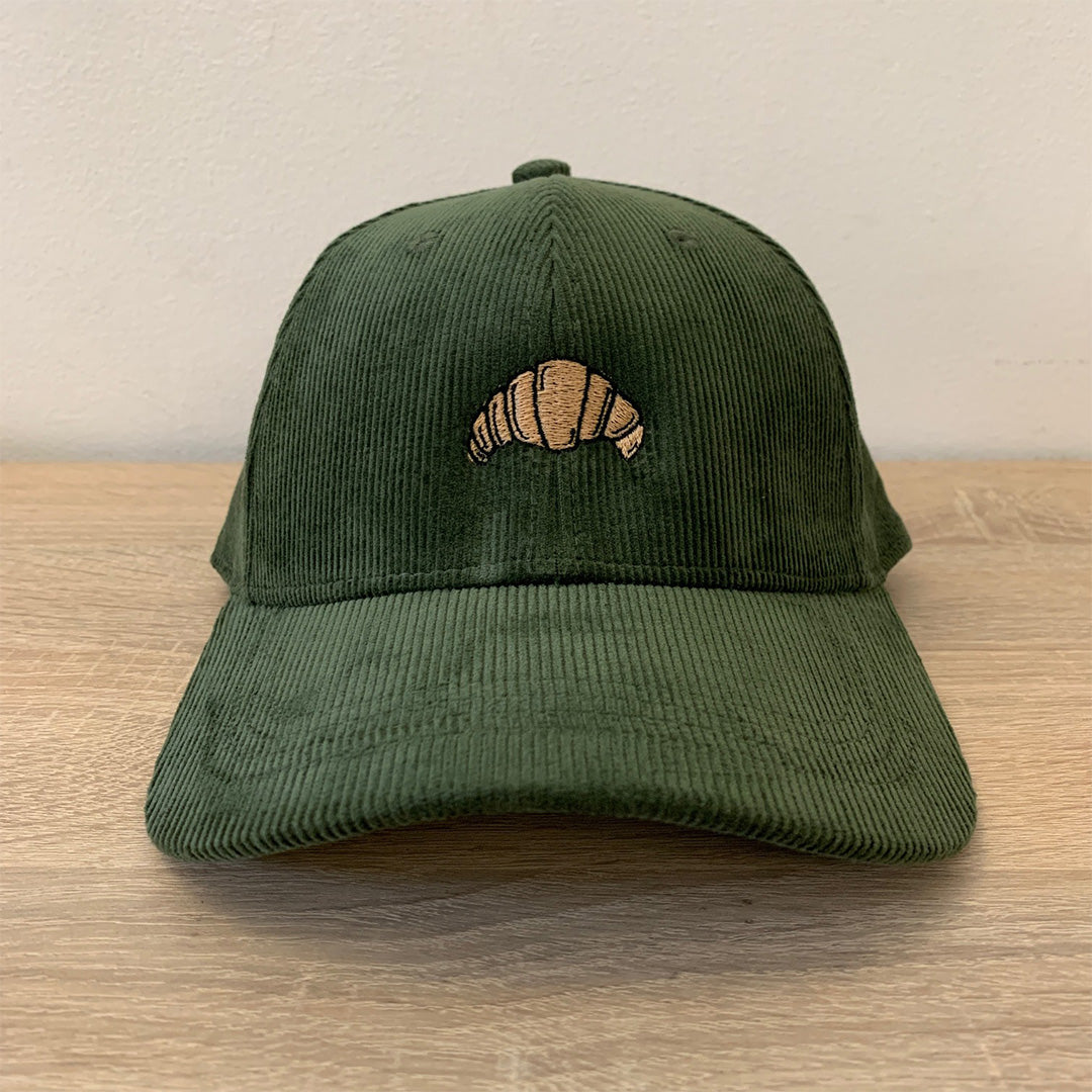 Embroidered Croissant Corduroy Cap