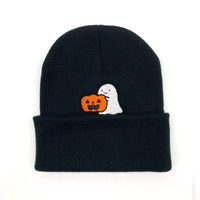 Load image into Gallery viewer, Ghost with Pumpkin Embroidered Beanie

