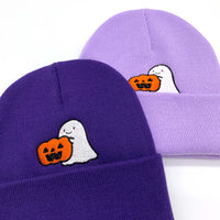 Load image into Gallery viewer, Ghost with Pumpkin Embroidered Beanie
