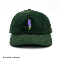 Load image into Gallery viewer, Embroidered Motif Corduroy Cap - Delphinium/Larkspur
