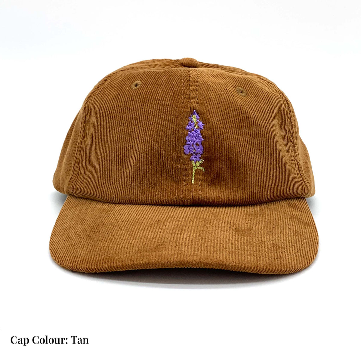 Embroidered Motif Corduroy Cap - Delphinium/Larkspur