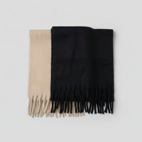 Load image into Gallery viewer, Black and Beige chunky tassel scarves with embroidered initials in the corner
