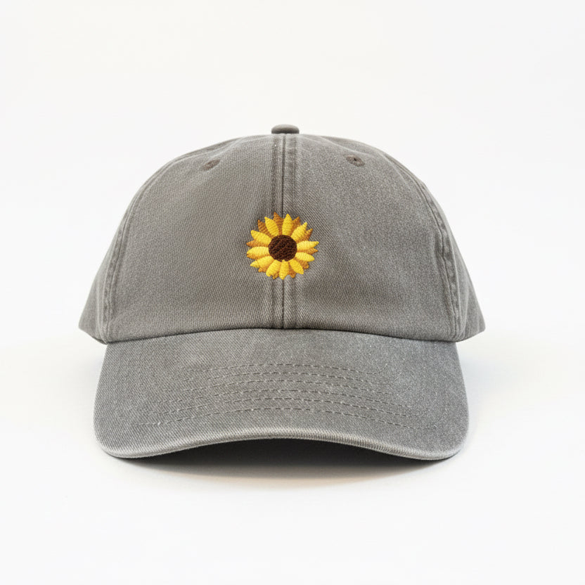 Chic Gray Hat with Yellow Sunflower Details Hand-Embroidered Sunflower Hat – Floral Design, Grey Cap  main image 3