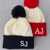 Load image into Gallery viewer, Personalised Two Tone Bobble Beanie Hat
