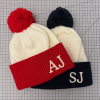 Load image into Gallery viewer, Personalised Two Tone Bobble Beanie Hat
