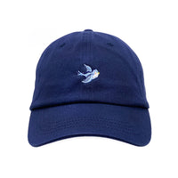 Load image into Gallery viewer, navy canvas cap with an embroidered vintage bluebird motif on the front.
